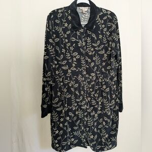 Kar-a-van Empire Waist Velour Button Front Dress XL Black Floral